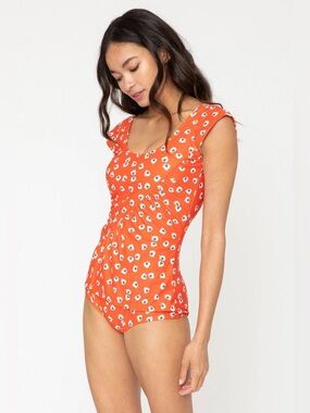 MARINA WEST Cap Shoulder One Piece Swimsuit In Daisy Carrot
